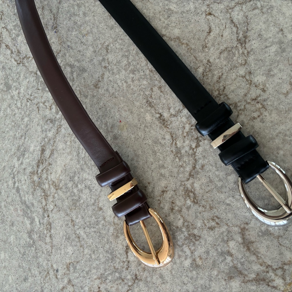 Black And Brown Leather Belts With Gold And Silver Buckles Set Of 2  L